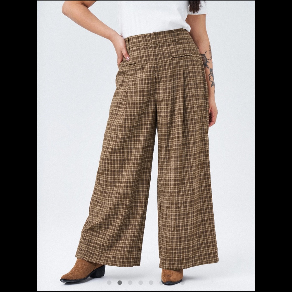 Cider Brown Tartan Wide Leg Trousers - Picture 4 of 10